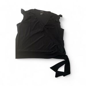 Black Sleeveless Wrap Top – Polyester, Tie Waist, V-Neck, Size Medium